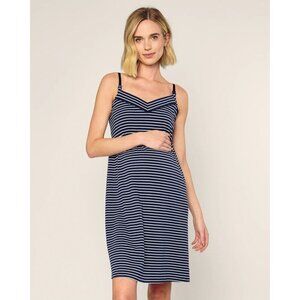 PETITE PLUME Pima Maternity Nightgown in Navy Stripes Size Small